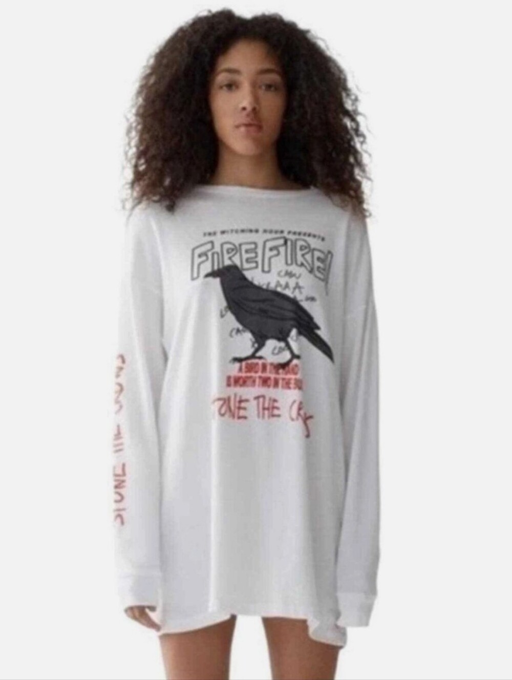 🔴 Agolde Premium Stone The Crows White Graphic T Shirt Dress